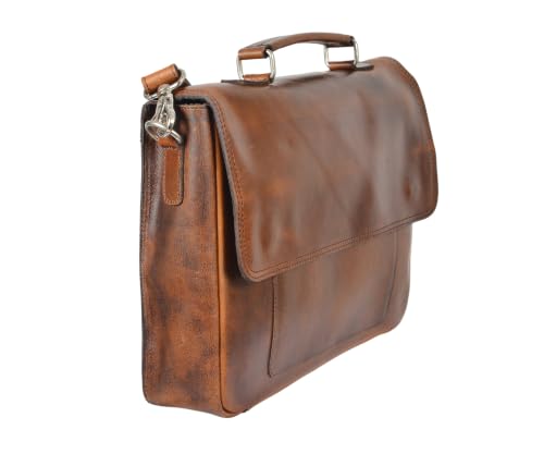 Full Grain Leather Briefcase for Men, Handcrafted Laptop Bag with Multiple Compartments,Fits 15.6 Inch Laptop - color: Light Brown