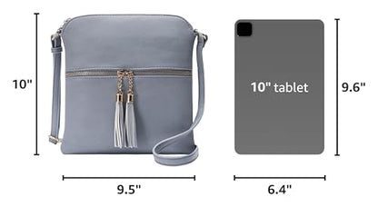 Womens Lightweight Medium Crossbody Purse with Tassel, Perfect Size Crossbody Bags for Daily Use, travel - color: Blue Grey