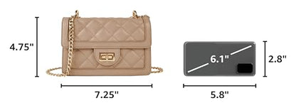 SG SUGU Small Quilted Crossbody Bag, Trendy Designer Mini Shoulder Bag, Phone Wallet Purse for Women - color: Taupe