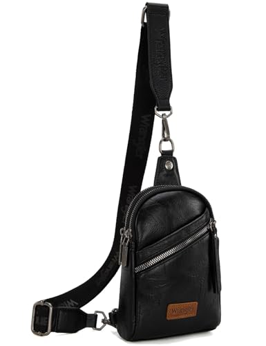 Wrangler Small Sling Bag for Women, Leather Crossbody Bags Cross Body Purse Fanny Packs with Adjustable Strap for Gift - color: Urban-black