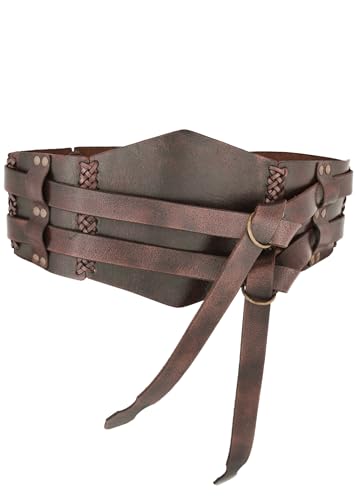 Ulfberth Battle-Merchant Medieval Wide Leather Double Belt | Buffalo leather costume belt for Viking medieval pirate outfits Ren Faire and reenactment - color: Dark Brown, size: Small