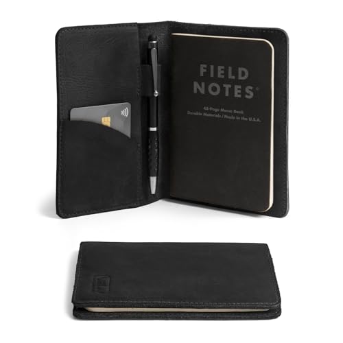 Leather Field Notes Cover, Leather Notebook Cover 3.5 x 5.5 in. with Card and Pen Holder, Handmade Protective Storage for Pocket Moleskine Journal Cover, Book & Notebooks, Notepad Wallet for Travelers (Charcoal Black) - color: Charcoal Black