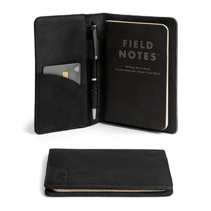 Leather Field Notes Cover, Leather Notebook Cover 3.5 x 5.5 in. with Card and Pen Holder, Handmade Protective Storage for Pocket Moleskine Journal Cover, Book & Notebooks, Notepad Wallet for Travelers (Charcoal Black) - color: Charcoal Black