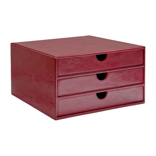 UnionBasic Document Organizer, 3-Drawer File Cabinet Document Storage Box, Office Desktop Filing Organizer, Burgundy | Document Storage Box, Office Desktop Filing Organizer, Printed Oil Faux Leather - color: Burgundy, size: 3-Drawer Organizer