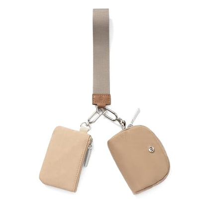 Mum's Memory Mini Zip Around Wristlet Wallets for Women -KeyChain Wallet with Detachable Dual Pouch Wristlet -Key Chain Coin Purse Small Wallets - color: Khaki+brown