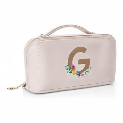 VLANDO Makeup Travel Bag with Separate Brush Pouch,Letter G,Off White - color: 14.White-G