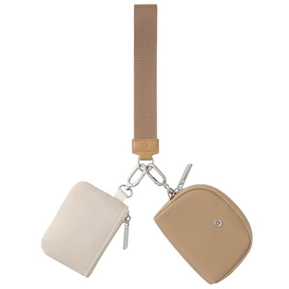 Keychain Wallet Mini Zip Around Wristlet Wallets for Women Detachable Dual Pouch Wristlet Portable Coin Purse Small Wallets With RFID Blocking (Brown & Khaki) - color: Brown & Khaki