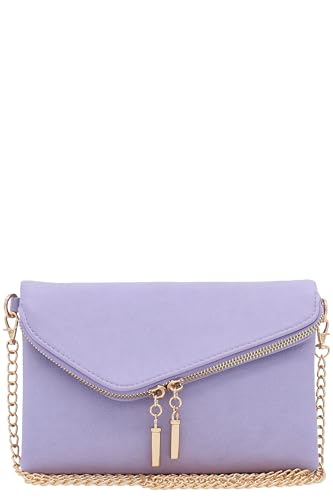 FashionPuzzle Envelope Wristlet Clutch Crossbody Bag with Chain Strap - color: Lavender