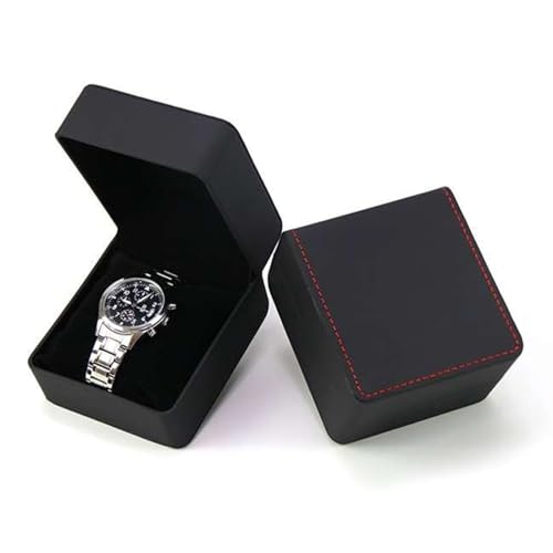 Watch Box, PU Leather Watch Case, Gift Boxs With Cushion For Most Watches, Smart Watch & jewelry,Watch Organizer as Gifts For Birthday, Men and Women (1, Matte Black Red Line) - color: Matte Black Red Line