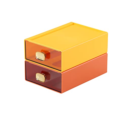 Desktop Storage Drawers, Stackable Countertop Organizer with Drawers | Orange & Yellow, 2 Mid Drawers for Office Supplies, Makeup Organizer, Tabletop Pen Holder, Desk Organization, Teacher Toolbox - color: 2 Middle Drawers, OG & YE