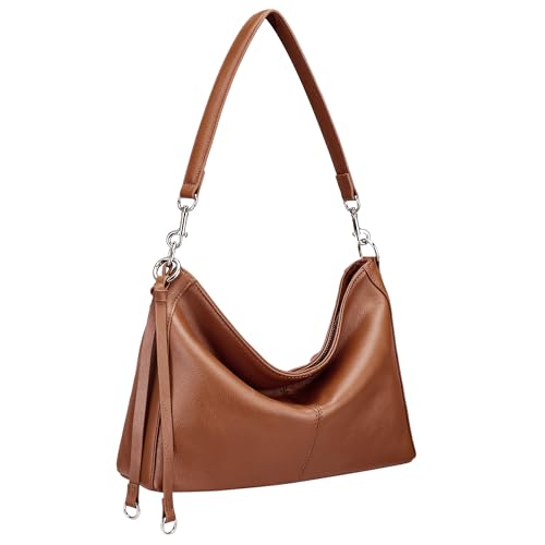 befen Genuine Leather Hobo Bag Purses for Women, Anti Theft Leather Purse - color: Dark Brown-a