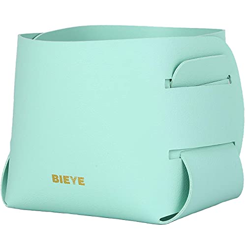 Bieye LSB008 Collapsible Leather Storage Bin Decorative Desk Organizer for Jewelry Makeup Pen Pencil Glasses Remote Controller Storage (Mint Green, 4" WX4 LX4 H) - color: Mint Green