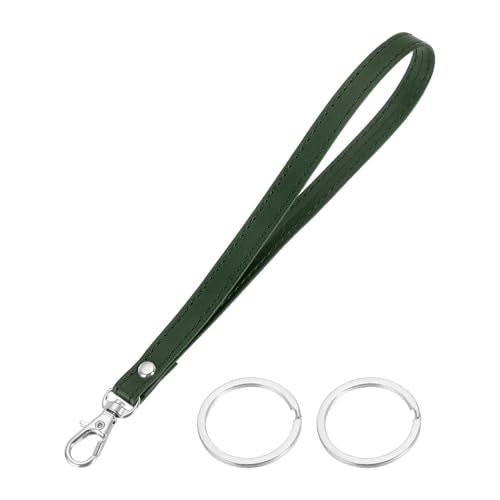 Wristlet Strap PU Leather Keychain Wristlet Lanyard Hand Strap Replacement with Rings Fit for Wallet Purse - color: Green/Silver
