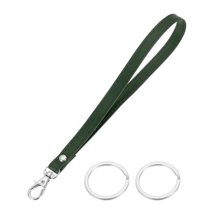 Wristlet Strap PU Leather Keychain Wristlet Lanyard Hand Strap Replacement with Rings Fit for Wallet Purse - color: Green/Silver