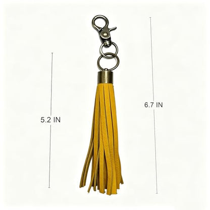 Genuine Leather Tassel Keychain, Brown Decorative Bag Charm, Brass Hardware - color: Yellow