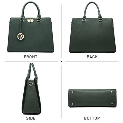 Dasein Women Handbags Purses Ladies Work Purse Satchel Tote Top Handle Shoulder Bags with Matching Clutch - color: 1pebbled Dark Green