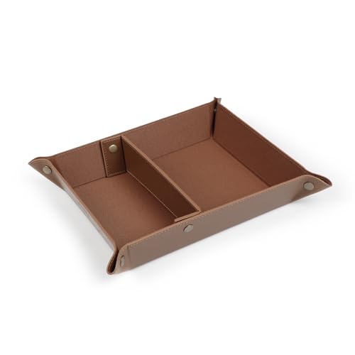 Londo PU Vegan Leather Valet Tray for Men — Catchall EDC for Keys, Wallet, Watch, AirPods — Nightstand & Entryway Tray, Snap Corners Fold Flat for Travel, 9.45 x 7.87 in, Light Brown - color: Light Brown