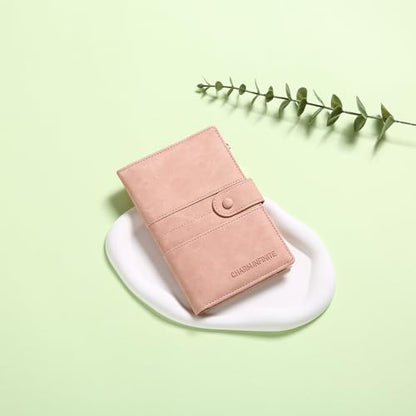 RFID Blocking Leather Passport Wallet Cover Case with Pen and Card Slots Travel Wallet for Women/Men Travel Must Haves Accessories - color: D-Light Pink