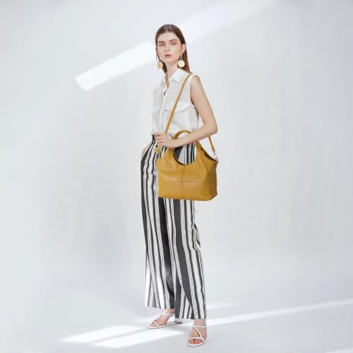 KOGTLA Medium Vegan Leather Purses for Women with Detachable Satchel Strap, Ladies Handbags, Tote Hobo Bags with Two-Handle - color: Yellow