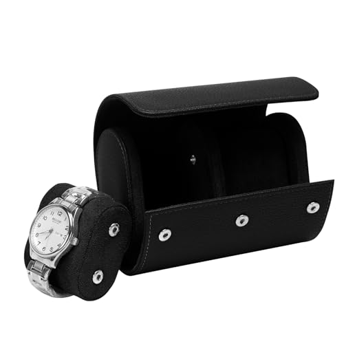 2 Slot Watch Case, Watch Roll Travel PU Leather Box, Watch Storage Case | for Men & Women, Watch Gift Box with Pillow, Portable Organizer for iWatch Smartwatches and Mechanical Watches Storage, Black - color: Black, size: 2 Slot