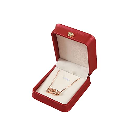 PU Leather Necklace Box Pendant Display Case Bracelet Gift Box Small Necklace Showcase Jewelry Storage Case for Women Red - color: Red