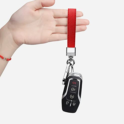 QBUC Genuine Leather Car Keychain Universal Metal Key Chain (Red) | Car Fob Key Keychain Holder with 360 Degree Rotatable Snap Swivel and Anti-Lost D-Ring for Men Women - color: Red