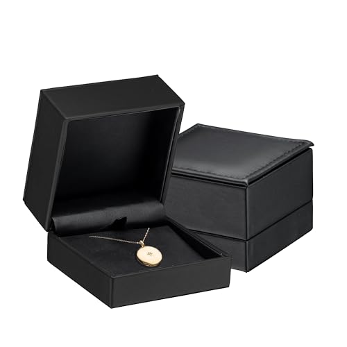 Premium Leather Necklace Box for Jewelry - Ideal for Small Necklaces & Pendant - Luxury Necklace Gift Box with Superior Stitching & Matching Outer Box by AllurePack - color: Black, size: Pendant Box