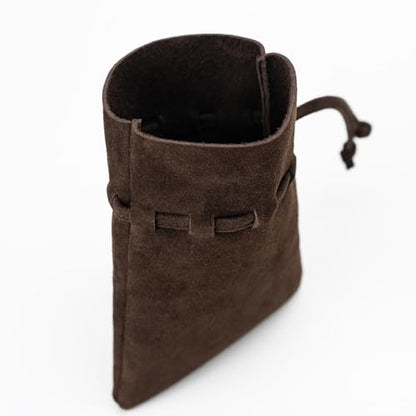 Medieval Drawstring Coin Pouch Bag,Leather Coin Pouch,Renaissance Drawstring Pouch Dice Bag,Small Coin Purse for Women/Men,Brown Swayze Suede - color: Dark Brown