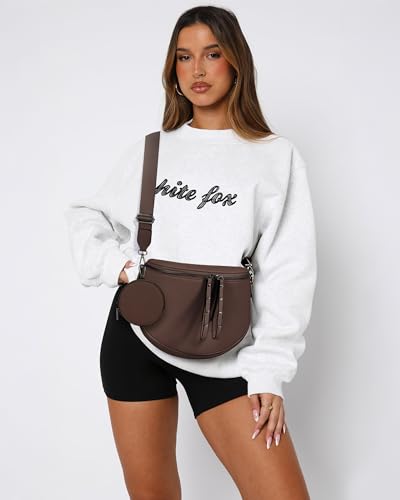 Crossbody Bags for Women, Large Vegan Leather Trendy Bum Bag - color: Chocolate Brown