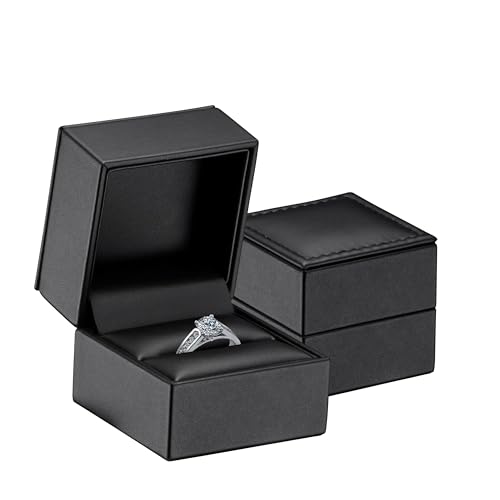Premium Small Engagement & Wedding Ring Box - Soft Leather Jewelry Box - Ring Jewelry Case for Proposal - Ring Holder for Men & Women, Perfect for Wedding Day Gift - by Allure Pack - color: Black, size: Ring Box