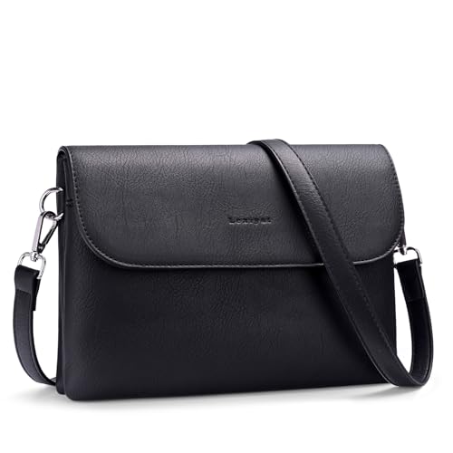 RFID Crossbody Bags for Women Vegan Leather with 2 Straps White | Purse Shoulder Bag Travel Cell Phone - color: Black