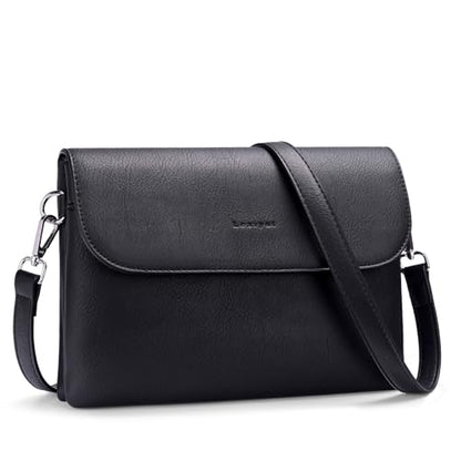 RFID Crossbody Bags for Women Vegan Leather with 2 Straps White | Purse Shoulder Bag Travel Cell Phone - color: Black