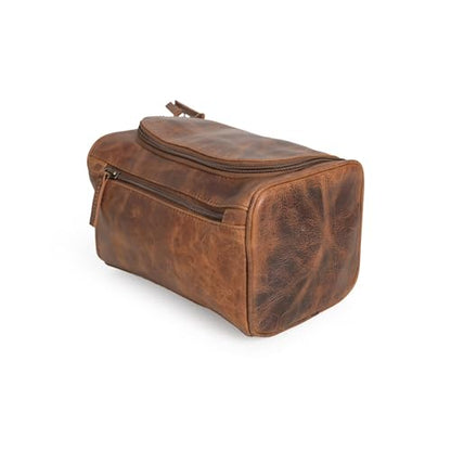 (9 inch Medium Size) Real Grain Leather Toiletry Bag for Men, Dopp kit with Waterproof Lining, Toiletries Organizer, Grooming Travel Bag Pouch, Bathroom Shaving Kit Zipper Bag - size: (9 inch) Medium Size
