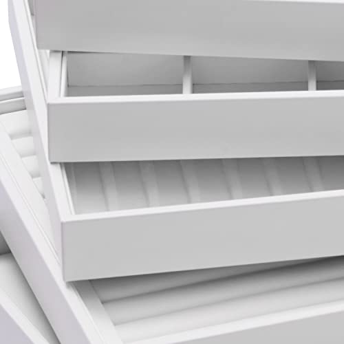 White PU Leather Ring Stud Earring Jewelry Display Organizer Tray | Easy-clean scratch-proof PU leather tray, orderly storage for rings earrings, for home vanity & retail holiday jewelry gifts - size: 11 Slot