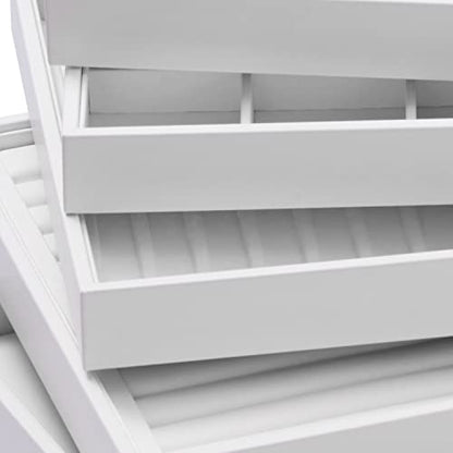 White PU Leather Ring Stud Earring Jewelry Display Organizer Tray | Easy-clean scratch-proof PU leather tray, orderly storage for rings earrings, for home vanity & retail holiday jewelry gifts - size: 11 Slot