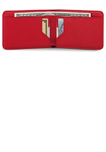 Vaultskin MANHATTAN Slim RFID Blocking Bifold Leather Wallet for Men - Men’s Leather Wallet, Front Pocket Minimalist Card Holder, Holds 9 Cards and Cash, Premium Italian Leather - color: Carmine Red