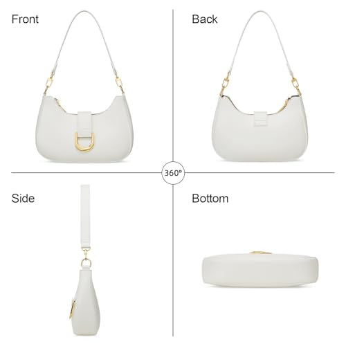 KKXIU Shoulder Bag for Women Trendy Everyday Purse Cute Handbag | Removable Short Strap, Extra Gold Chain for Versatile Style,Inner Zipper Pocket & 3 Card Slots, PU Vegan Leather - color: White