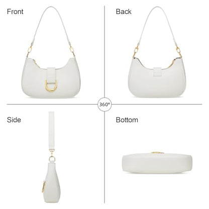 KKXIU Shoulder Bag for Women Trendy Everyday Purse Cute Handbag | Removable Short Strap, Extra Gold Chain for Versatile Style,Inner Zipper Pocket & 3 Card Slots, PU Vegan Leather - color: White