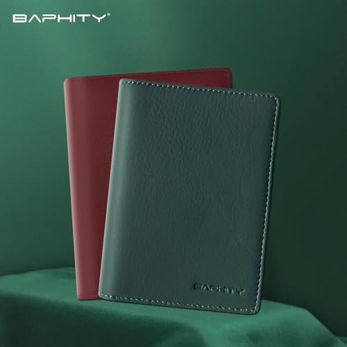 BAPHITY Genuine Leather RFID Blocking Slim Travel Passport Holder，green | Top-Grain Leather, RFID Blocking, Multi Slots (3+2 SD), Slim, Unisex Multi-Function Holder, Travel Sleeve - color: green, style: Rfid Protected