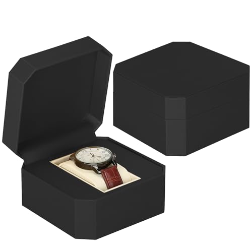 Single Watch Gift Box for Men Women, PU Leather Watch Case with Removable Soft Pillow, Wristwatch Travel Storage Display Holder Boxe (Black)