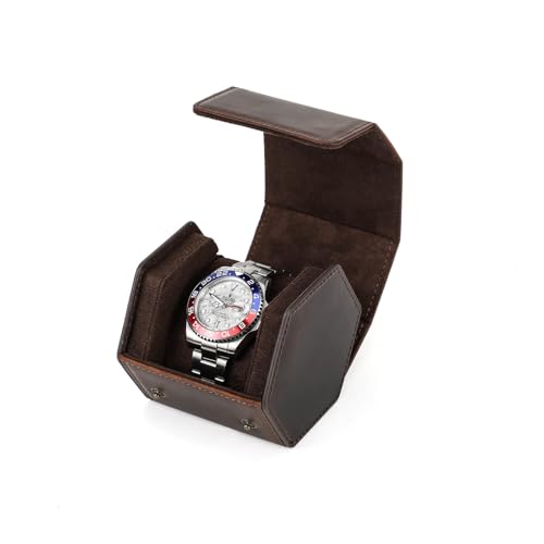 Hiram Genuine Leather Hexagon Watch Roll Travel Case, Leather 1-Watches Roll Case with Removable Pillow Cushion for Treasured Watches and Bracelets - color: Brown, size: 1-slots