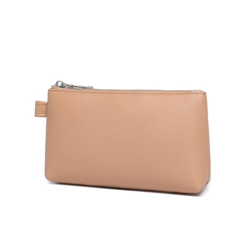 Small Makeup Bag for Purse, Leather Cosmetic (Camel Pink) - color: Camel Pink