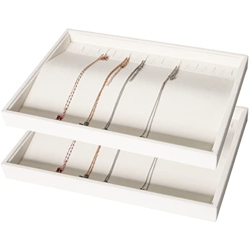 Coward Set of 2 Stackable Necklace Holder Organizer Tray Velvet Necklace Display Stand for Selling Jewelry Box Case for Storage (beige(necklace+necklace)) - color: Beige Velvet, size: Necklace+Necklace