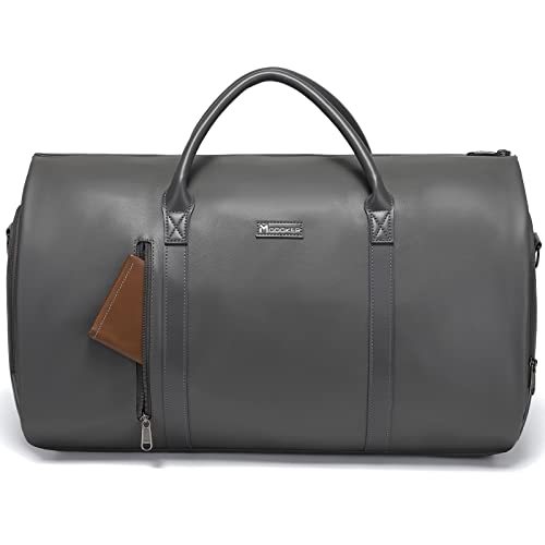 Garment Bags for Travel, 45L Carry-On Convertible Duffle with Strap | 2-in-1 hanging suit bag converts to duffel, shoe compartment, waterproof PU leather, wrinkle-free, detachable strap - color: C-Grey