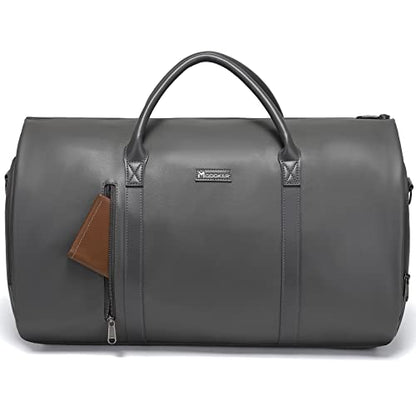 Garment Bags for Travel, 45L Carry-On Convertible Duffle with Strap | 2-in-1 hanging suit bag converts to duffel, shoe compartment, waterproof PU leather, wrinkle-free, detachable strap - color: C-Grey