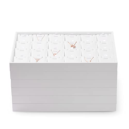 White PU Leather 12-Grid Jewelry Display Organizer Tray | for rings, earrings, necklaces and bracelets, stackable design for home dresser storage, jewelry store counter & trade show - size: 12 Grid