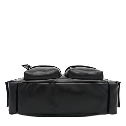 Glossy PU Leather Multi Pocket Shoulder Bag | Glossy Faux Leather - color: A Black