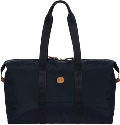 Bric’s X-Bag/X-Travel 2.0 Overnight Weekender Duffel, Water-Resistant Folding Carry-On with Leather Trim, Removable Shoulder Strap and Pass-Through Sleeve - Mini Bag Included – 22 Inch, Navy - color: Navy, size: 22 Inch