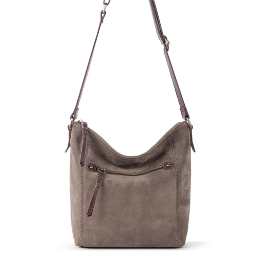 The Sak Ashland Crossbody Purse - Women's Leather Handbag For Everyday & Travel - Cross Body With Adjustable Shoulder Strap - color: Mushroom Suede