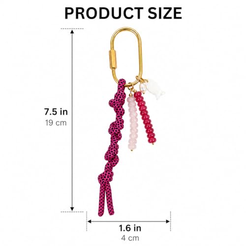 Handmade Colorful Beaded Bag Charm Keychain with Brass Key Rings for Purses - color: Raspberry Pink